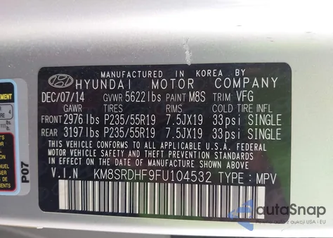 2015 Hyundai Santa Fe Limited from USA, damaged, VIN KM8SRDHF9FU104532